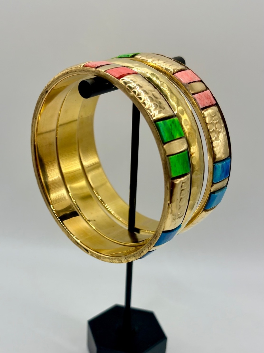 Colorful Gold Tone Multicolor Inlay Bangle Set - Picture 4 of 8